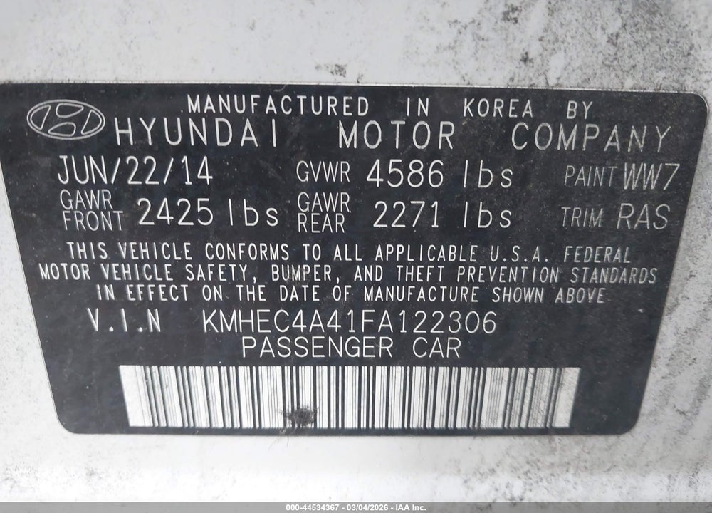2015 HYUNDAI SONATA HYBRID LIMITED VIN: KMHEC4A41FA122306