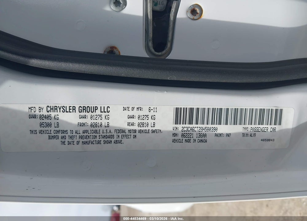 2011 CHRYSLER 300C VIN: 2C3CA6CT2BH580390