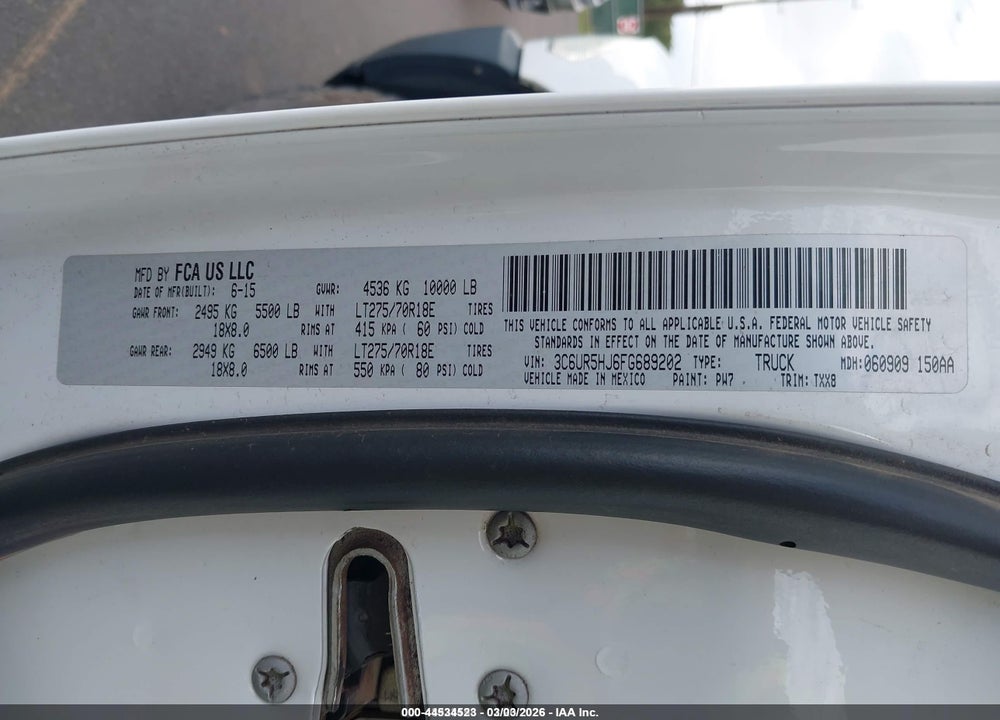 2015 RAM 2500 TRADESMAN VIN: 3C6UR5HJ6FG689202