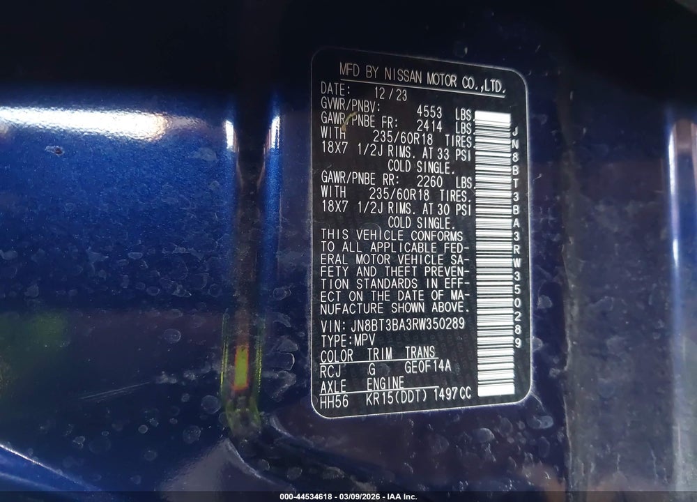 2024 NISSAN ROGUE SV FWD VIN: JN8BT3BA3RW350289