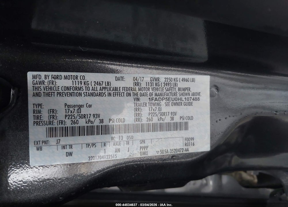 2017 FORD C-MAX ENERGI SE VIN: 1FADP5EU0HL107488