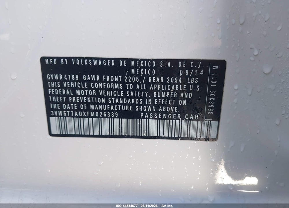 2015 VOLKSWAGEN GOLF GTI 2.0T S 4-DOOR VIN: 3VW5T7AUXFM026339