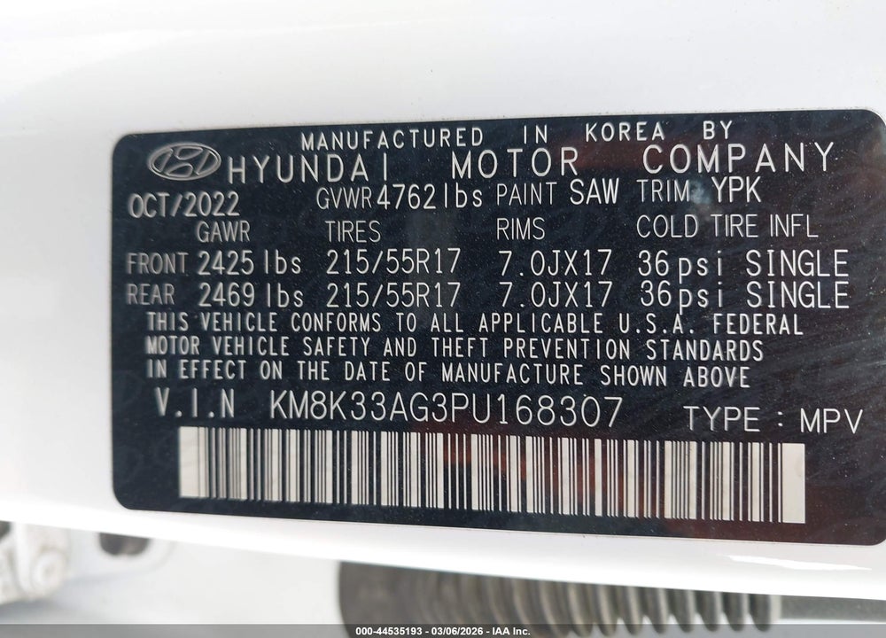 2023 HYUNDAI KONA ELECTRIC SEL VIN: KM8K33AG3PU168307