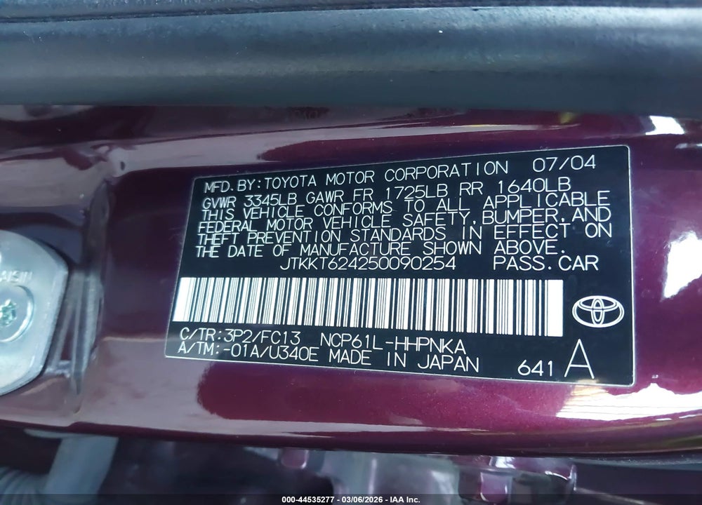 2005 SCION XA VIN: JTKKT624250090254