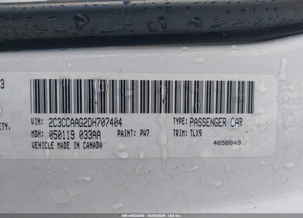 2013 CHRYSLER 300 MOTOWN VIN: 2C3CCAAG2DH707404