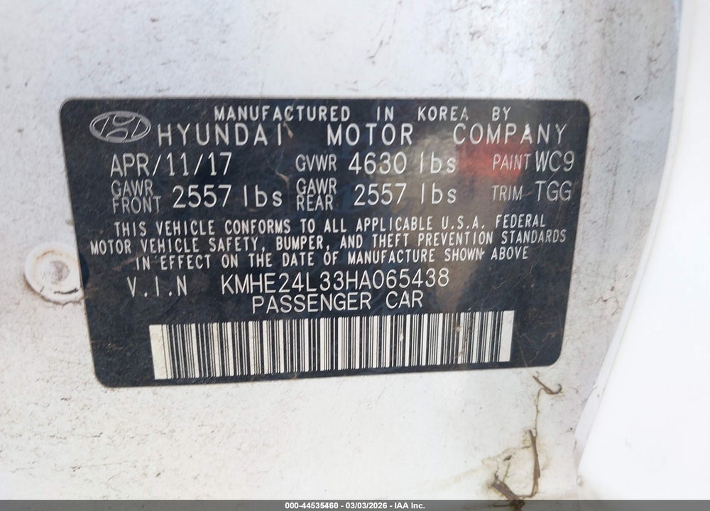 2017 HYUNDAI SONATA HYBRID SE VIN: KMHE24L33HA065438