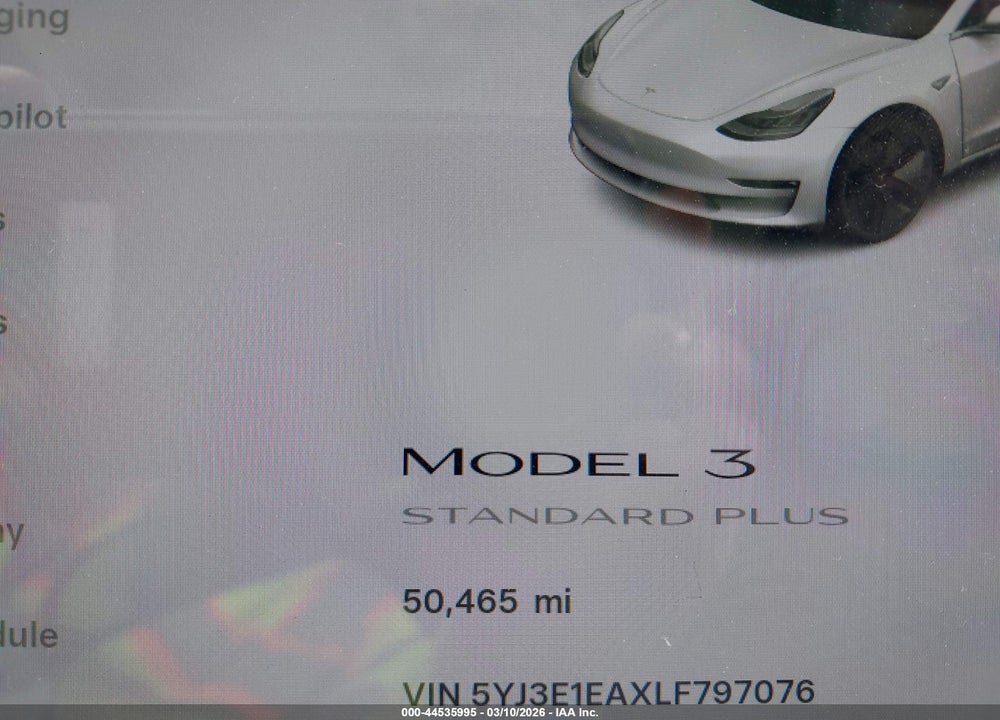 2020 TESLA MODEL 3 STANDARD RANGE PLUS REAR-WHEEL DRIVE/STANDARD RANGE REAR-WHEEL DRIVE VIN: 5YJ3E1EAXLF797076