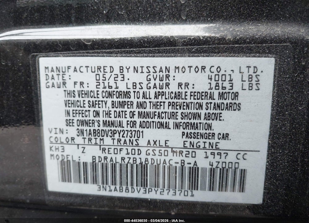 2023 NISSAN SENTRA SR XTRONIC CVT VIN: 3N1AB8DV3PY273701