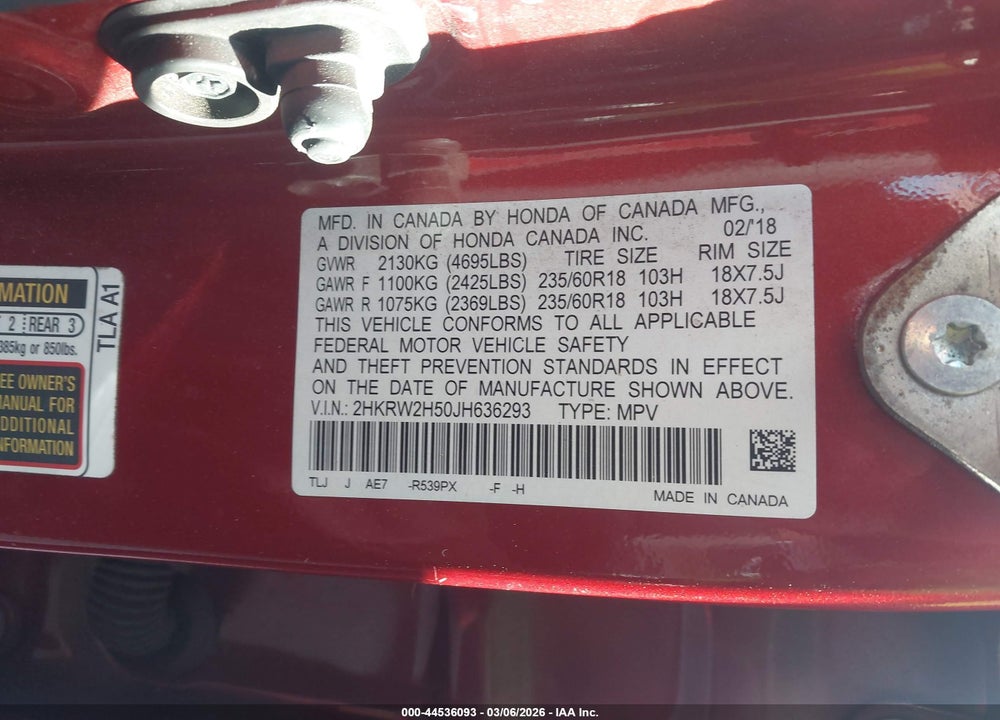 2018 HONDA CR-V EX VIN: 2HKRW2H50JH636293