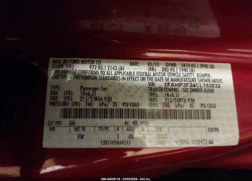 2012 FORD FOCUS SE VIN: 1FAHP3F24CL153532