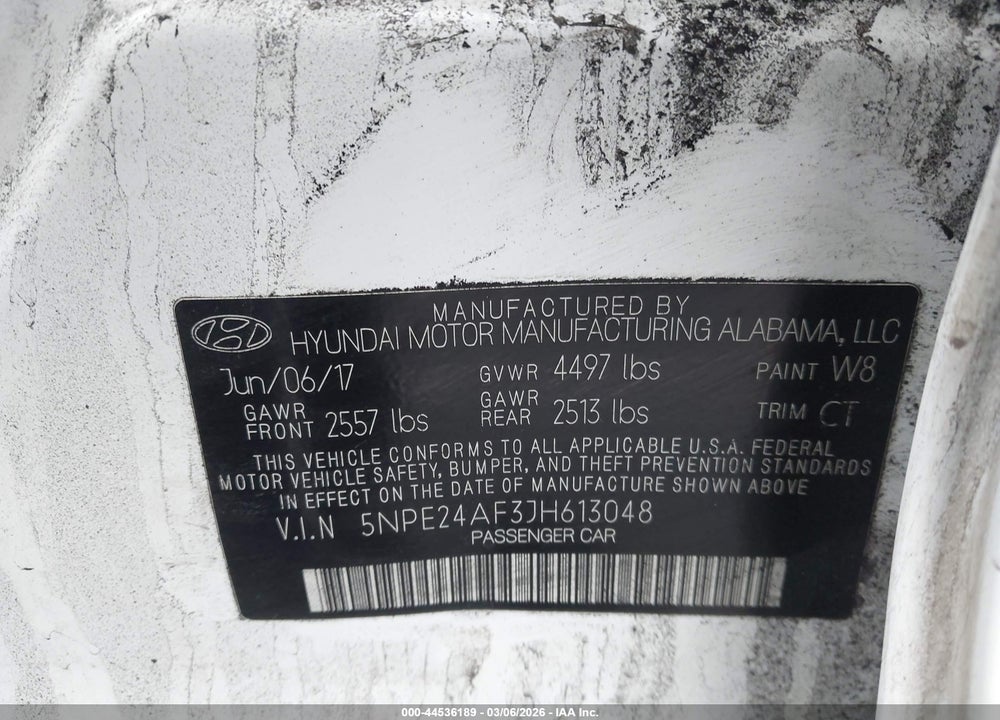 2018 HYUNDAI SONATA SE VIN: 5NPE24AF3JH613048