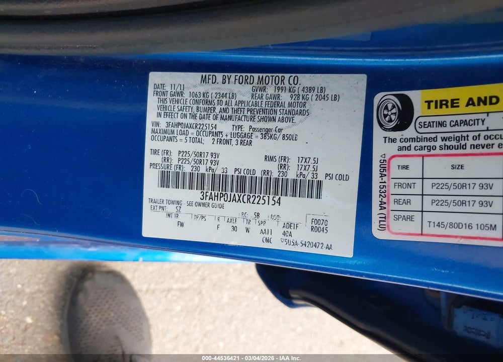2012 FORD FUSION SEL VIN: 3FAHP0JAXCR225154