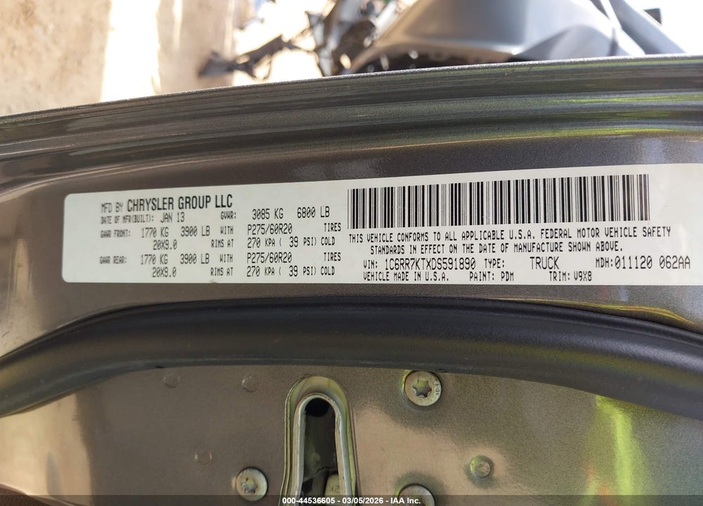 2013 RAM 1500 EXPRESS VIN: 1C6RR7KTXDS591890