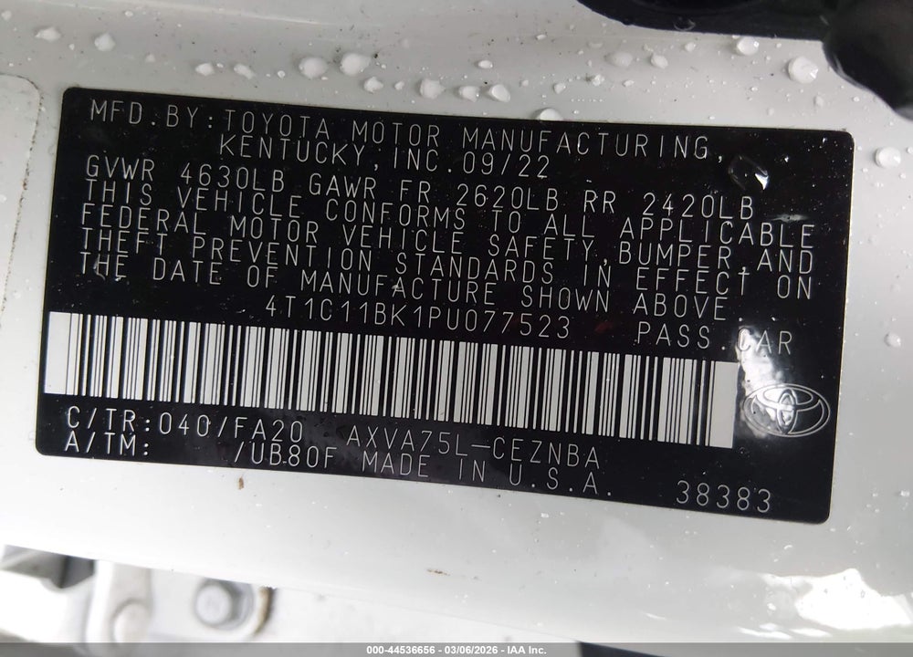 2023 TOYOTA CAMRY LE VIN: 4T1C11BK1PU077523