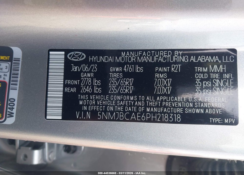 2023 HYUNDAI TUCSON SEL VIN: 5NMJBCAE6PH218318