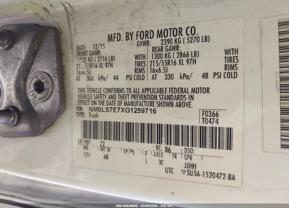 2016 FORD TRANSIT CONNECT XL VIN: NM0LS7E7XG1259716