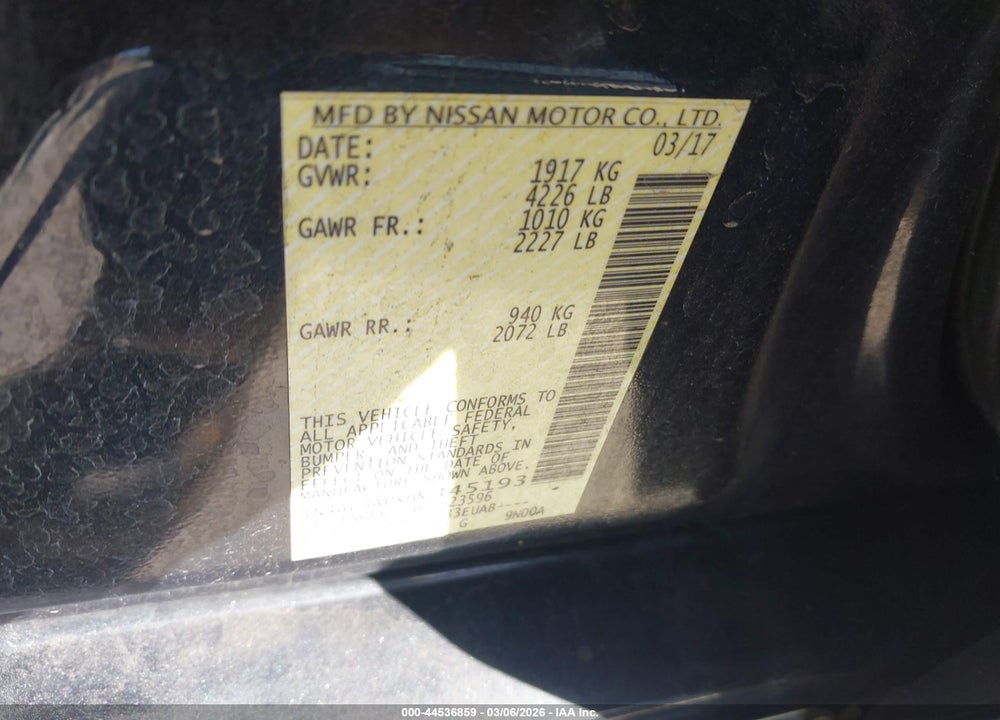 2017 NISSAN ALTIMA 2.5 S VIN: 1N4AL3APXHN345193