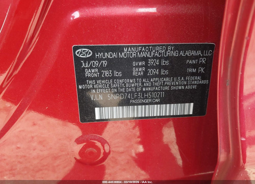 2020 HYUNDAI ELANTRA SE VIN: 5NPD74LF3LH510211