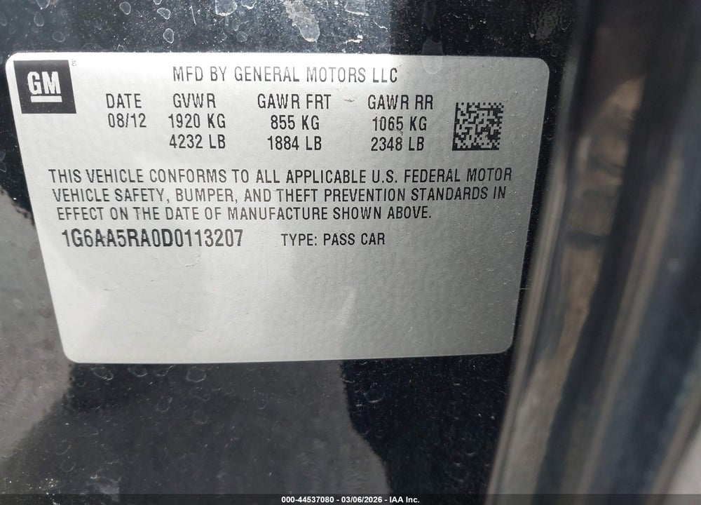 2013 CADILLAC ATS STANDARD VIN: 1G6AA5RA0D0113207