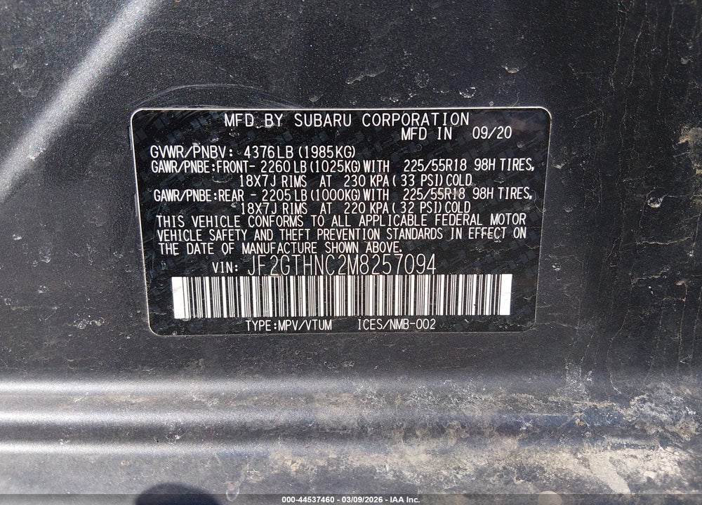 2021 SUBARU CROSSTREK LIMITED VIN: JF2GTHNC2M8257094