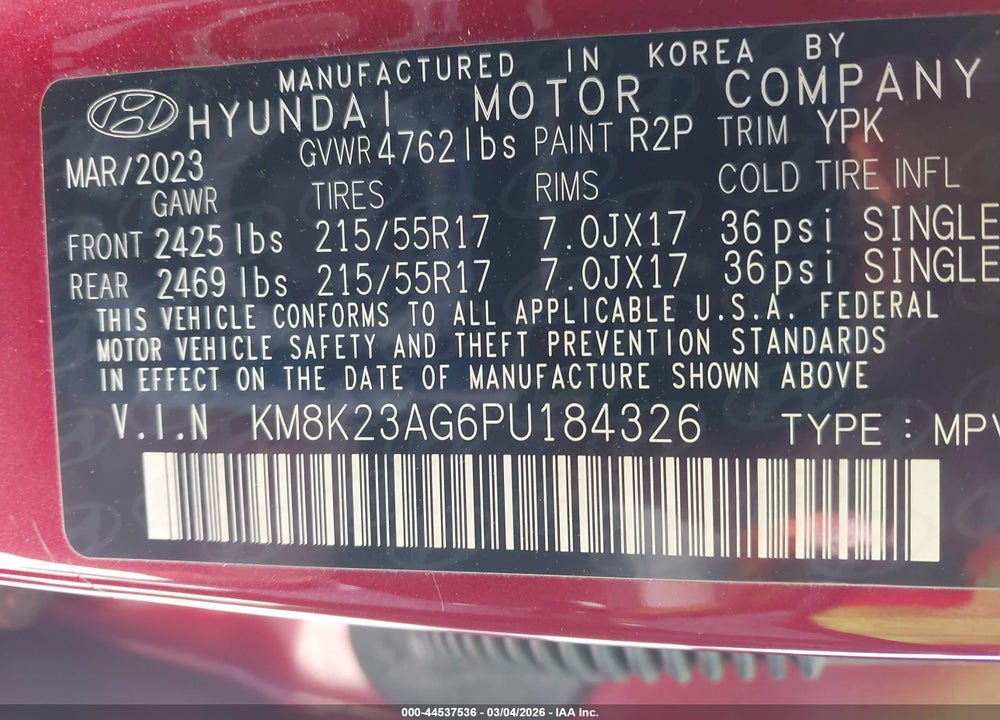 2023 HYUNDAI KONA ELECTRIC SE VIN: KM8K23AG6PU184326