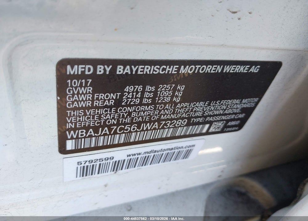 2018 BMW 530I XDRIVE VIN: WBAJA7C56JWA73289