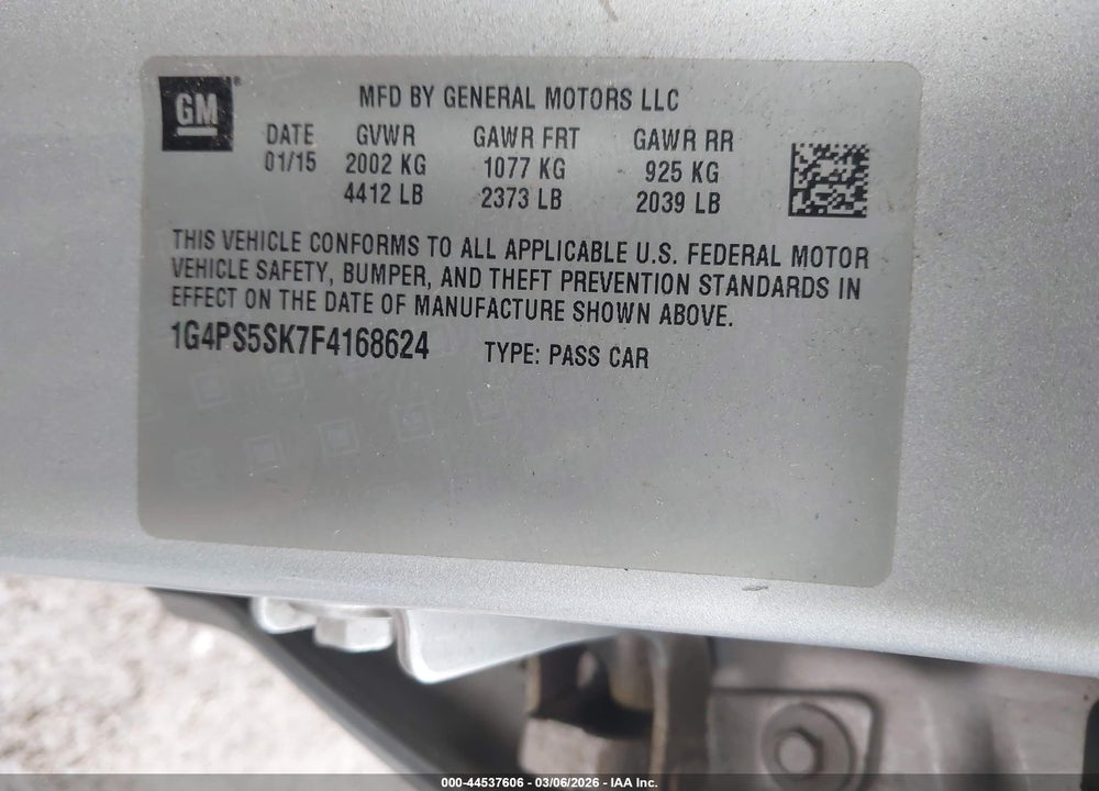 2015 BUICK VERANO LEATHER GROUP VIN: 1G4PS5SK7F4168624