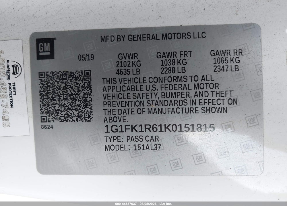 2019 CHEVROLET CAMARO ZL1 VIN: 1G1FK1R61K0151815