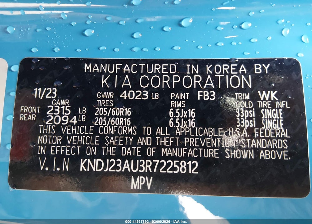 2024 KIA SOUL S VIN: KNDJ23AU3R7225812