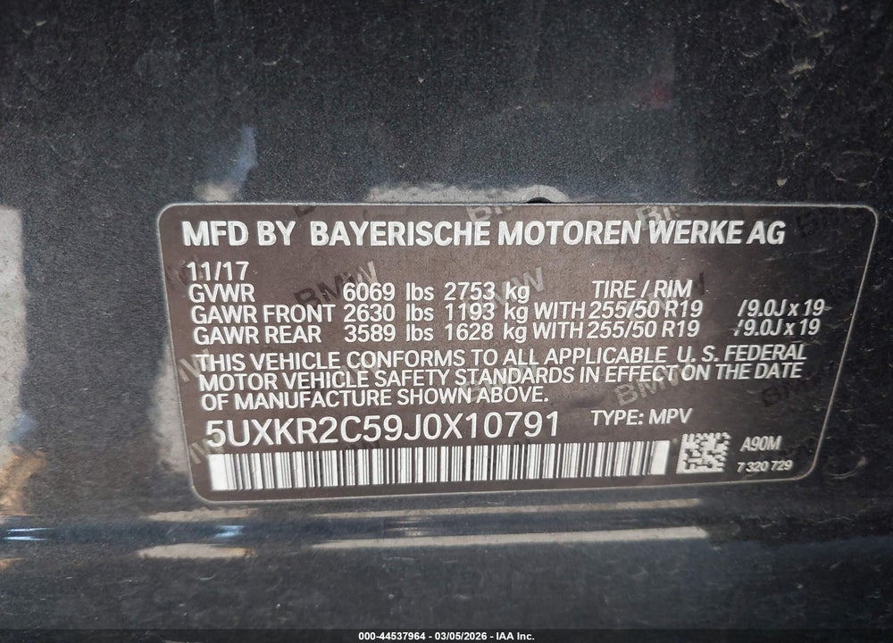 2018 BMW X5 SDRIVE35I VIN: 5UXKR2C59J0X10791