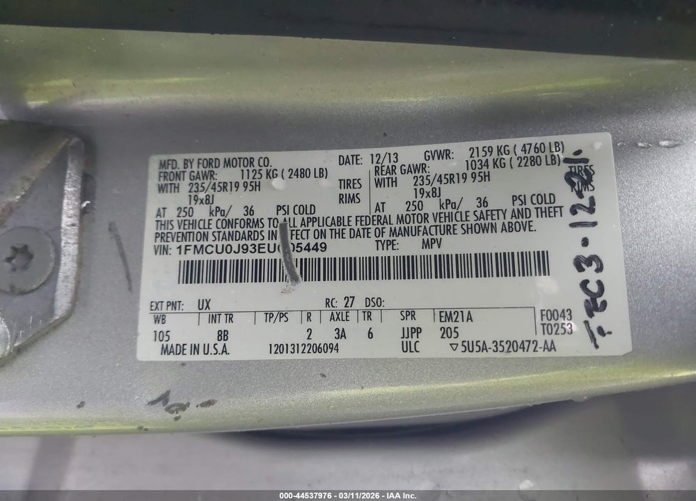 2014 FORD ESCAPE TITANIUM VIN: 1FMCU0J93EUC05449