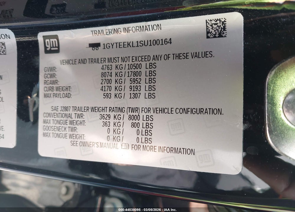2025 CADILLAC ESCALADE IQ SPORT 1 AWD VIN: 1GYTEEKL1SU100164