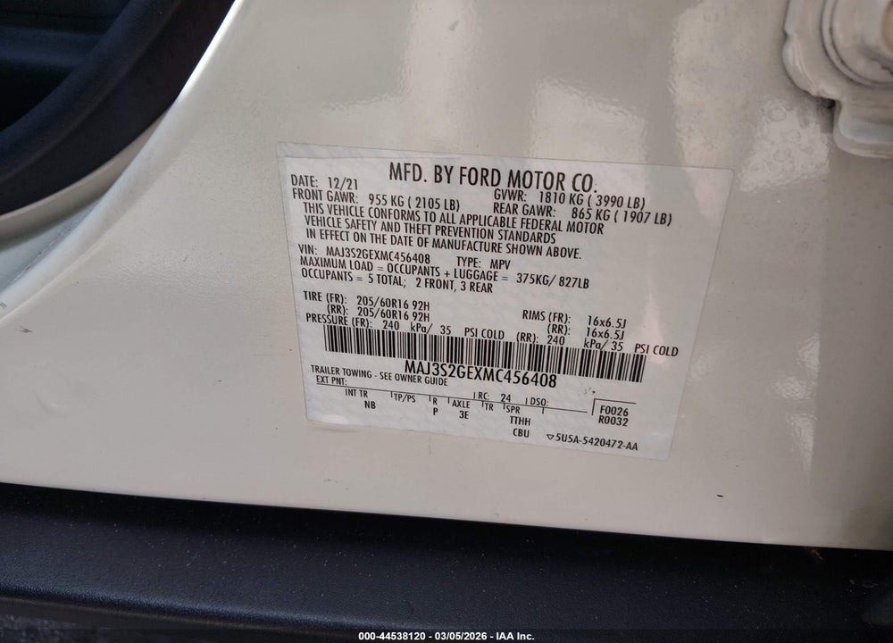 2021 FORD ECOSPORT SE VIN: MAJ3S2GEXMC456408