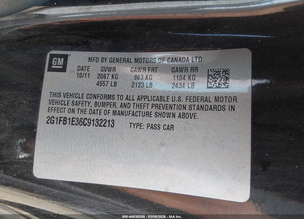 2012 CHEVROLET CAMARO 1LT VIN: 2G1FB1E36C9132213