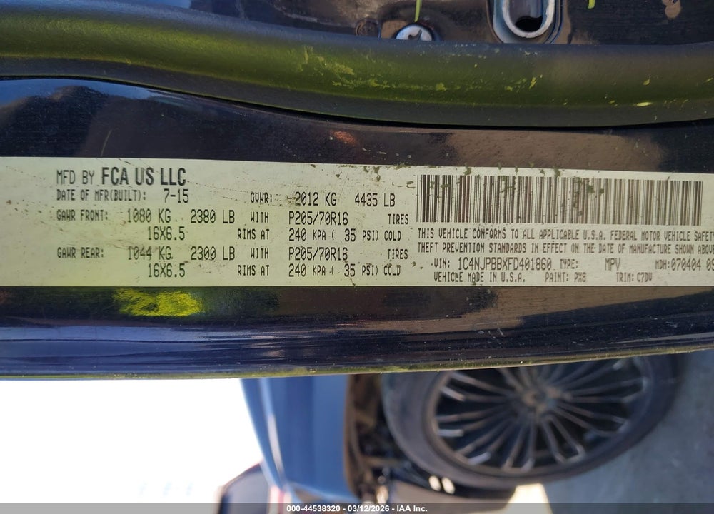 2015 JEEP PATRIOT SPORT VIN: 1C4NJPBBXFD401860
