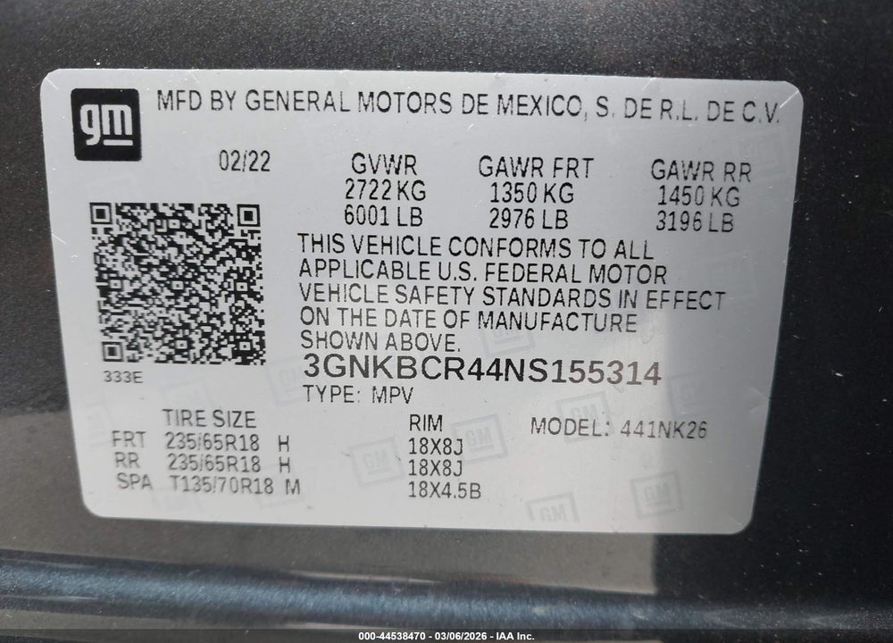 2022 CHEVROLET BLAZER FWD 2LT VIN: 3GNKBCR44NS155314