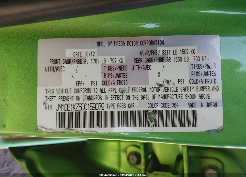 2013 MAZDA 2 SPORT VIN: JM1DE1KZ6D0159079