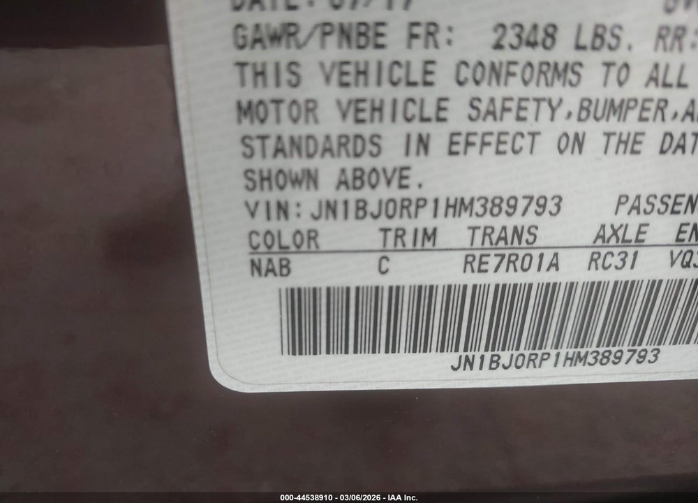 2017 INFINITI QX50 VIN: JN1BJ0RP1HM389793