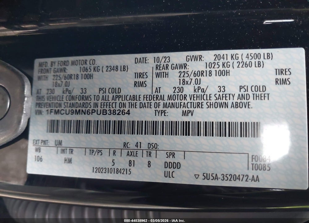 2023 FORD ESCAPE ST-LINE VIN: 1FMCU9MN6PUB38264