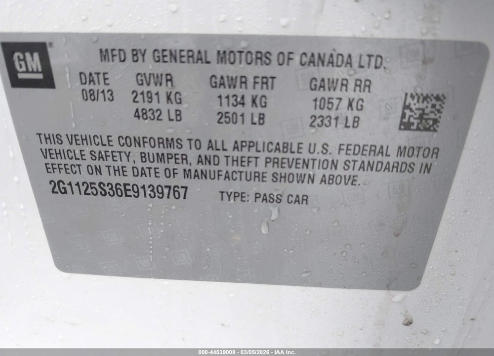 2014 CHEVROLET IMPALA 2LT VIN: 2G1125S36E9139767
