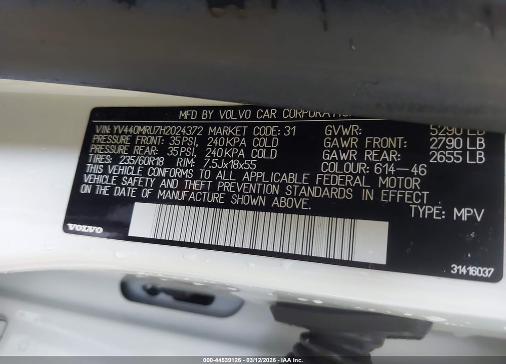 2017 VOLVO XC60 T5 INSCRIPTION VIN: YV440MRU7H2024372