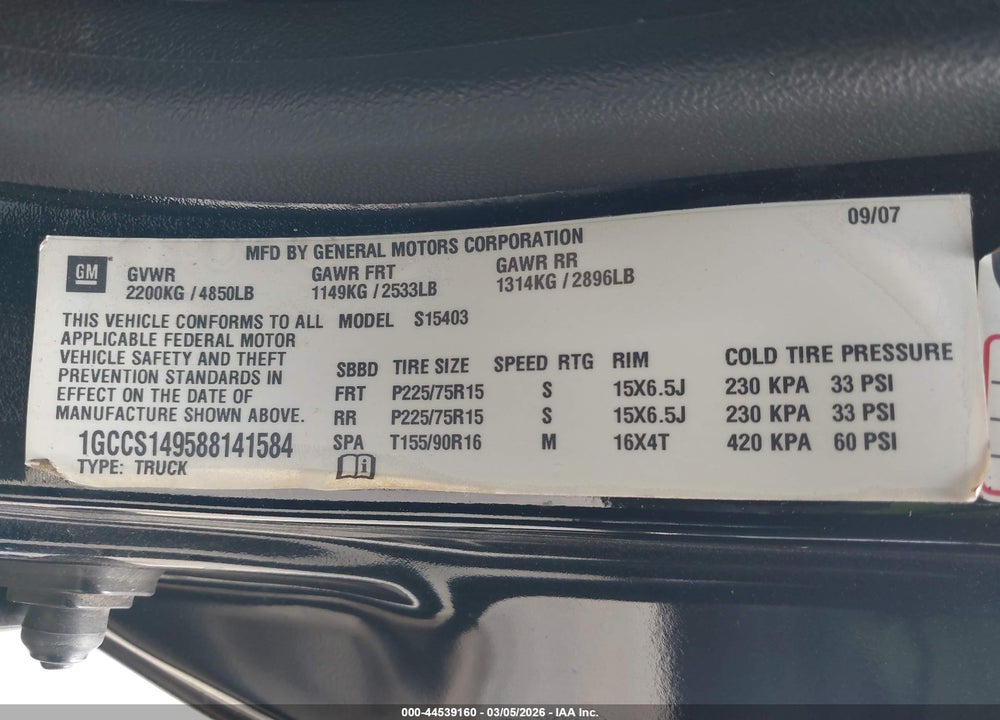 2008 CHEVROLET COLORADO LT VIN: 1GCCS149588141584