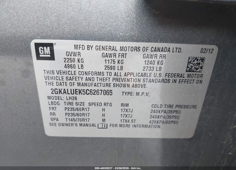 2012 GMC TERRAIN SLT-1 VIN: 2GKALUEK5C6267065