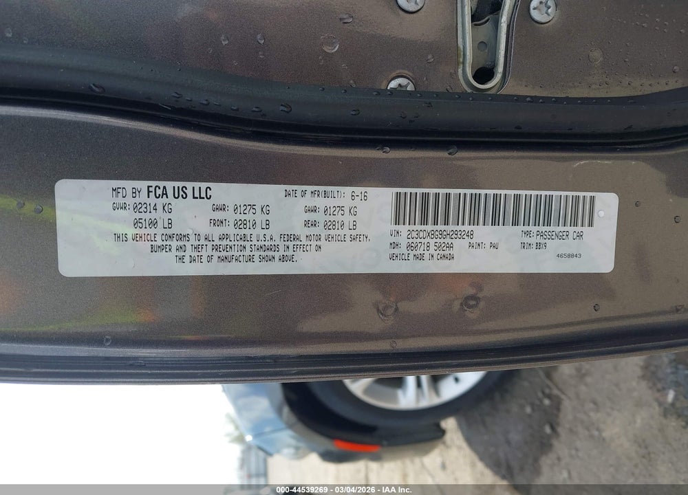 2016 DODGE CHARGER SE VIN: 2C3CDXBG9GH293248