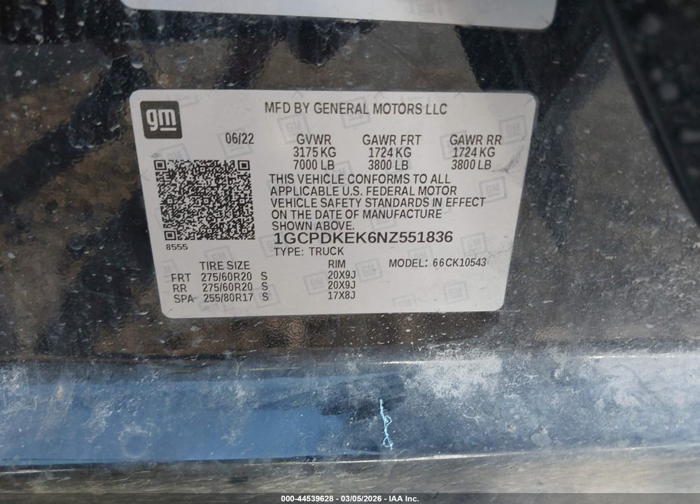 2022 CHEVROLET SILVERADO 1500 4WD  SHORT BED LT WITH 2FL VIN: 1GCPDKEK6NZ551836