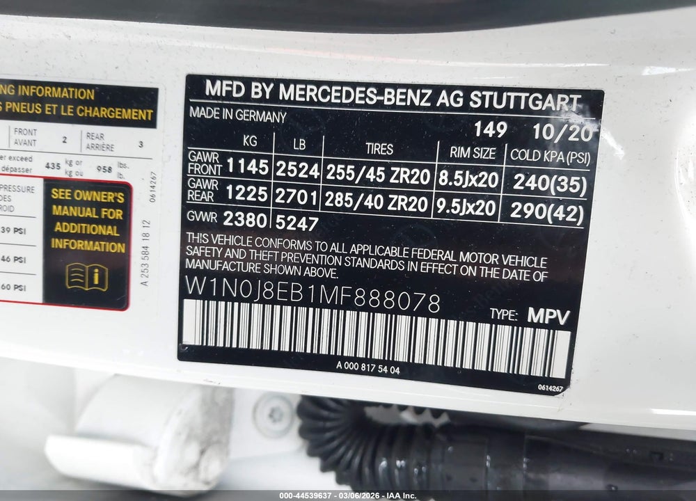 2021 MERCEDES-BENZ GLC 300 4MATIC COUPE VIN: W1N0J8EB1MF888078