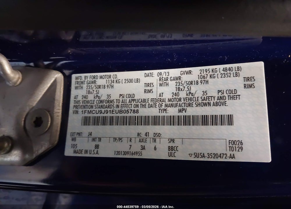 2014 FORD ESCAPE TITANIUM VIN: 1FMCU9J91EUB05788