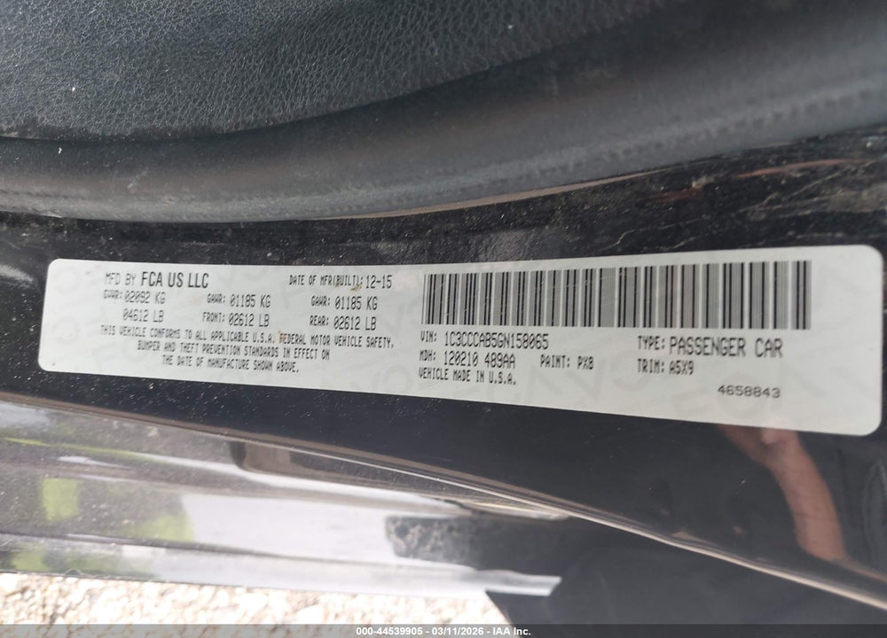 2016 CHRYSLER 200 LIMITED VIN: 1C3CCCAB5GN158065