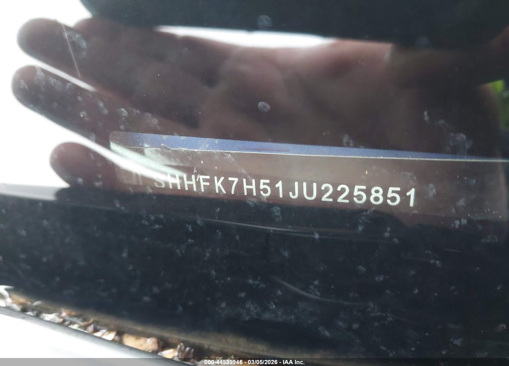 2018 HONDA CIVIC HATCHBACK EX VIN: SHHFK7H51JU225851
