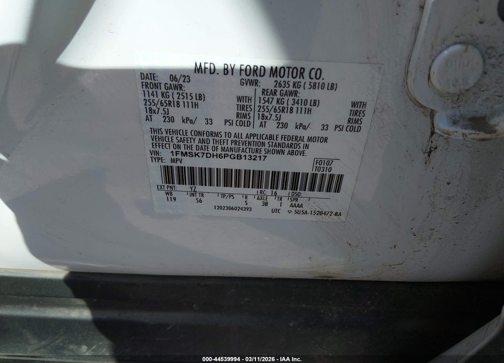 2023 FORD EXPLORER XLT VIN: 1FMSK7DH6PGB13217